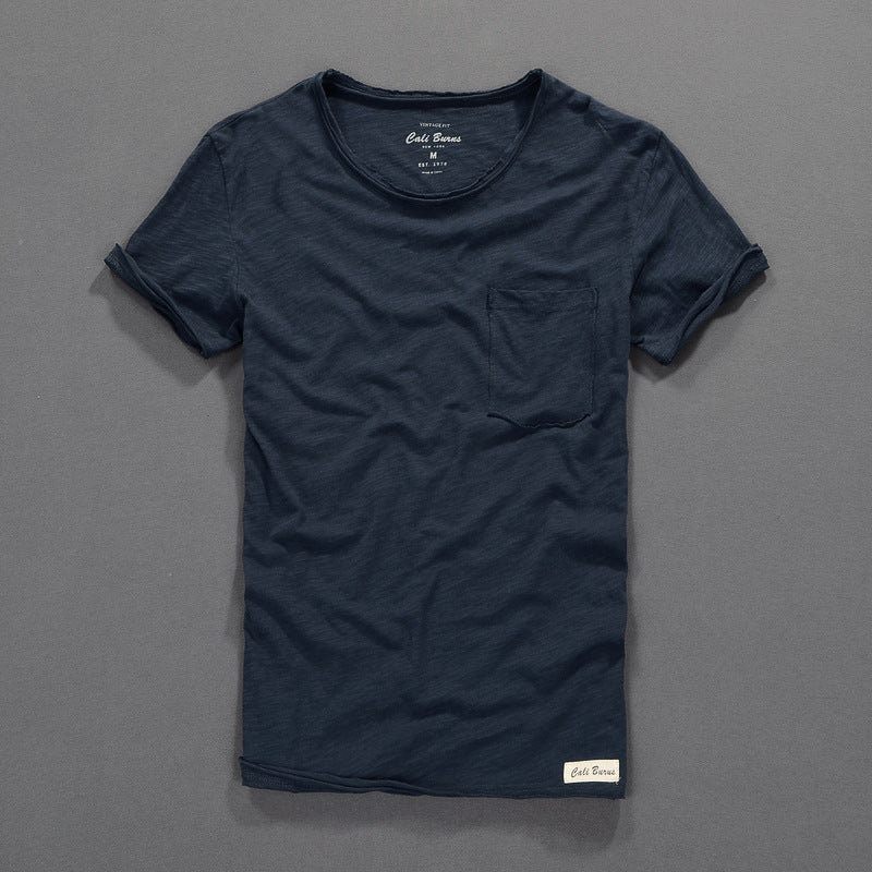 Simple Casual Men's Clothing Summer New Slub Cotton T-shirt