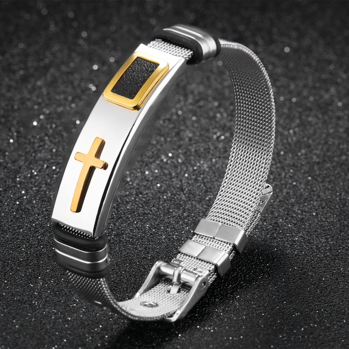 Gold cross titanium steel men's personality bracelet