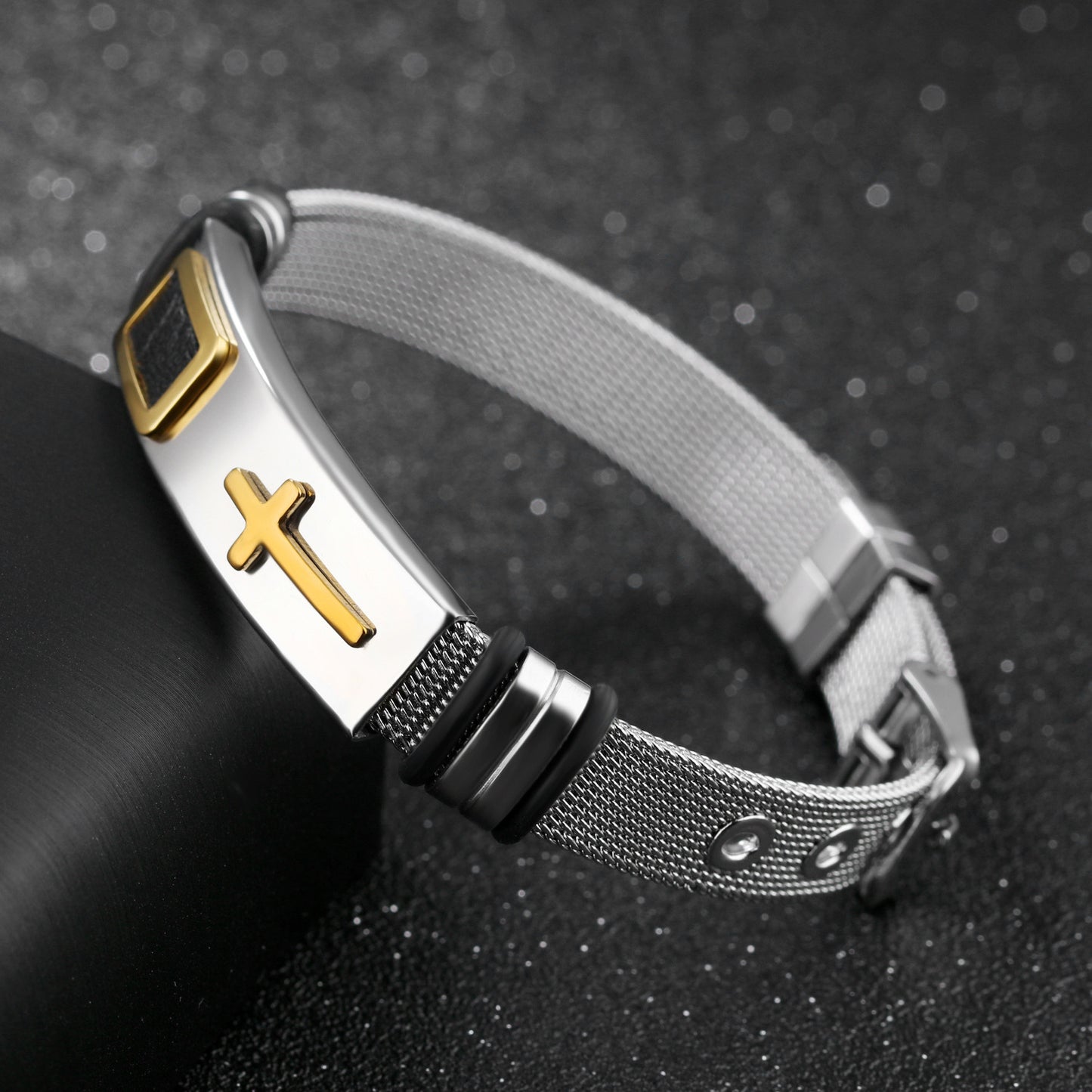 Gold cross titanium steel men's personality bracelet