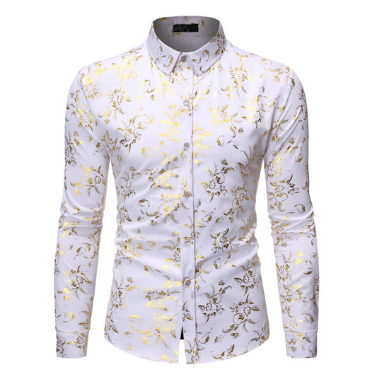 Men's Basic Style Bronzing Flower Shirt