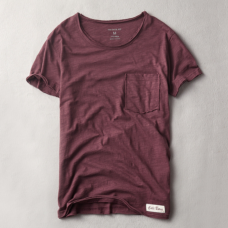 Simple Casual Men's Clothing Summer New Slub Cotton T-shirt