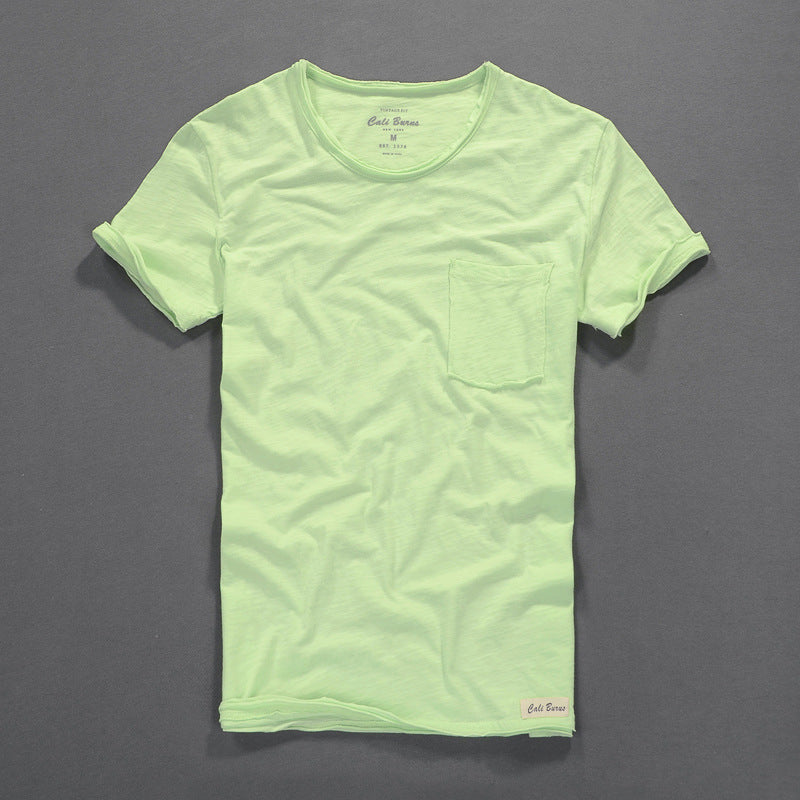 Simple Casual Men's Clothing Summer New Slub Cotton T-shirt
