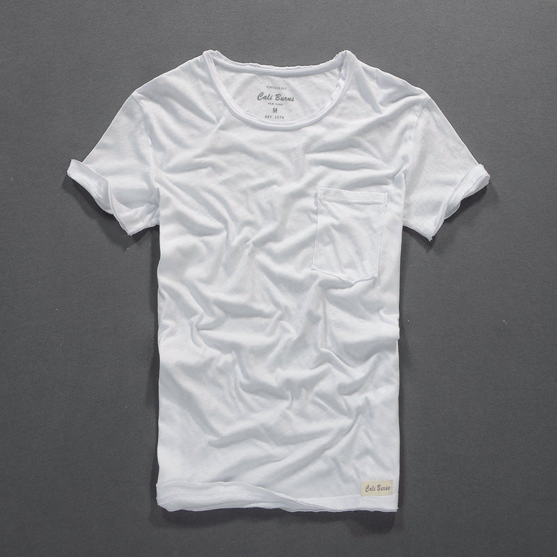 Simple Casual Men's Clothing Summer New Slub Cotton T-shirt