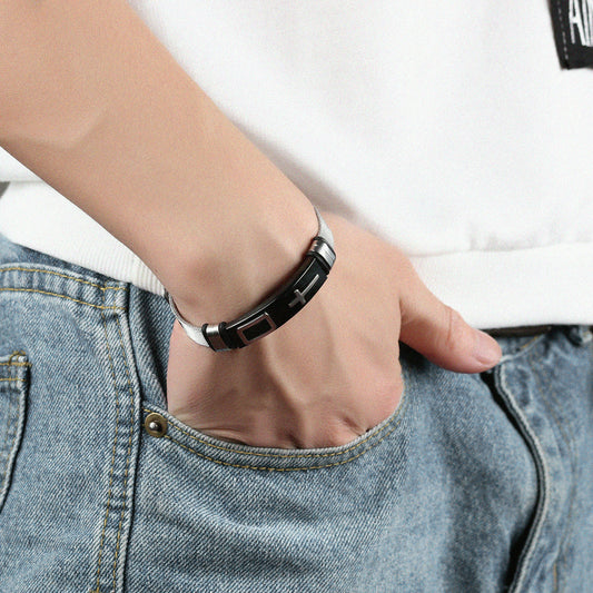 Gold cross titanium steel men's personality bracelet