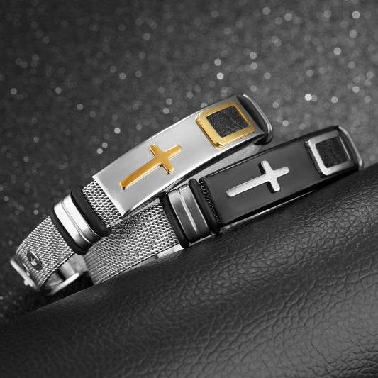 Gold cross titanium steel men's personality bracelet