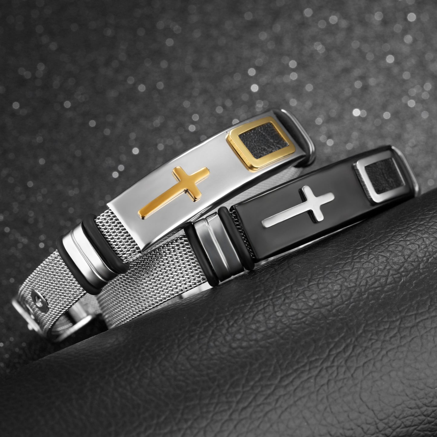 Gold cross titanium steel men's personality bracelet